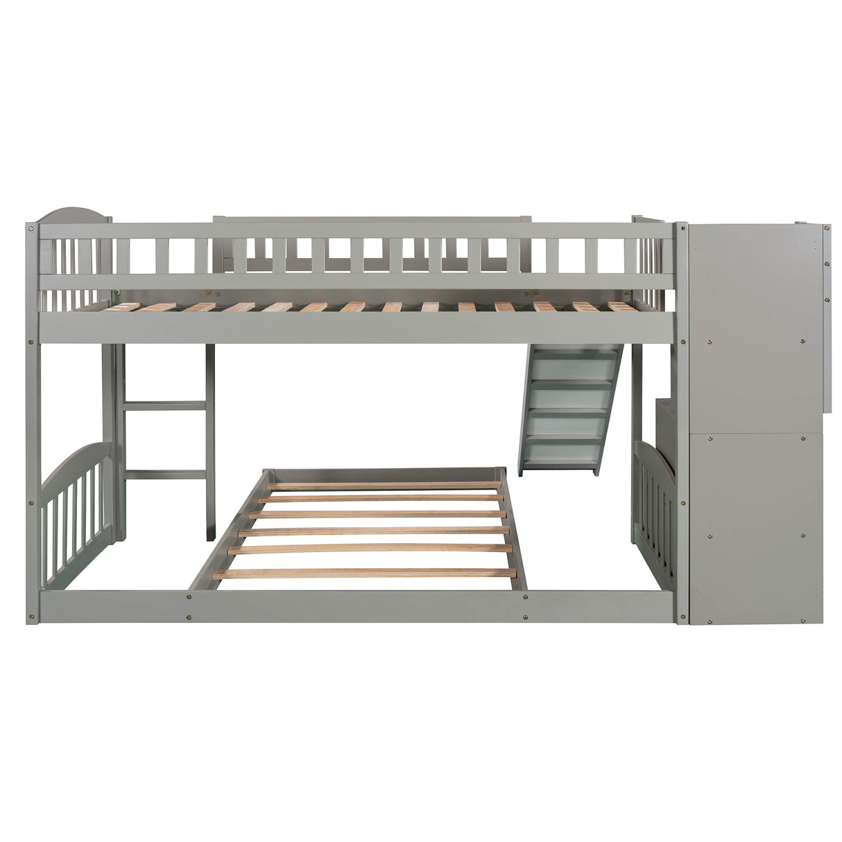 Stairway Twin over Twin Bunk Bed with Two Drawers and Slide, Gray(OLD SKU :LP000156AAE) - Home Elegance USA