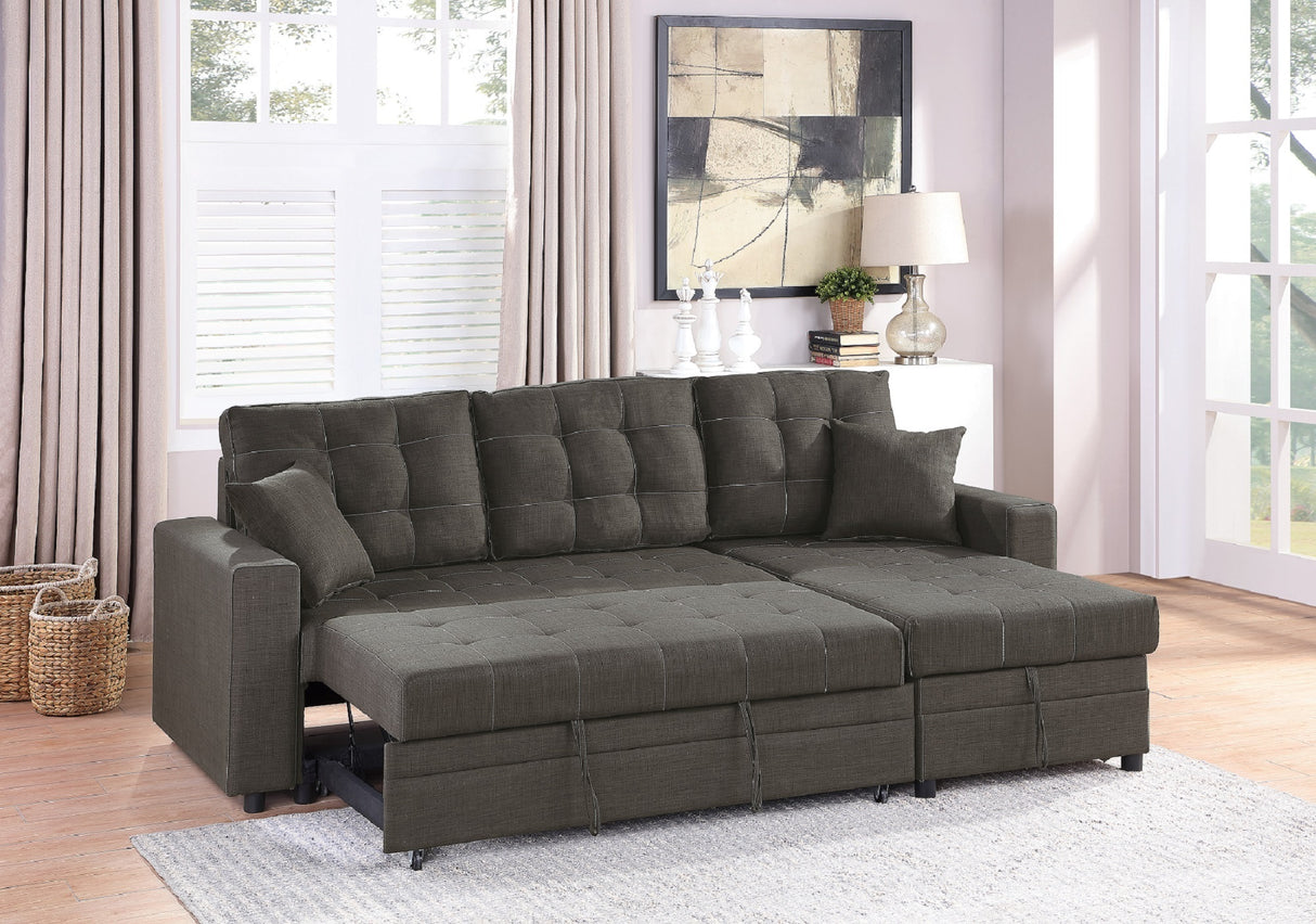 Ash Black Convertible Sectional Pull Out Bed Sofa Chaise Reversible Storage Chaise Polyfiber Tufted Couch Lounge | Home Elegance USA