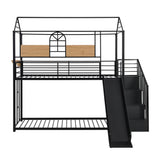 Twin Over Twin Metal Bunk Bed ,Metal Housebed with Slide and Storage Stair,Black with Black Slide(OLD SKU:LP000195AAB) - Home Elegance USA