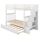Twin over Twin Bunk Bed with Trundle and Storage, White - Home Elegance USA