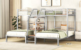 Metal Twin over Twin & Twin Bunk Bed, Triple Bunk Bed with Storage Shelves Staircase, Silver - Home Elegance USA