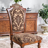 Traditional Fancy Set of 2pcs Side Chairs Brown Cherry Solid wood Intricate Carved Details Floral Design Print Fabric Seats Formal Dining Room Furniture - Home Elegance USA