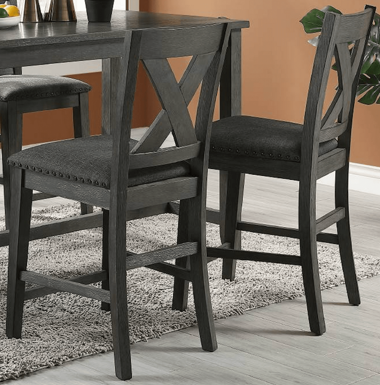 Modern Dark Brown Finish 5pc Counter Height High Dining Table w Storage Shelves 4x High Chairs Wooden Kitchen Breakfast Table Dining Room Furniture - Home Elegance USA