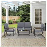Outdoor Deep Seating Conversation Sofa Set, 4-Pieces Patio Metal Furniture with Dark Gray Cushions