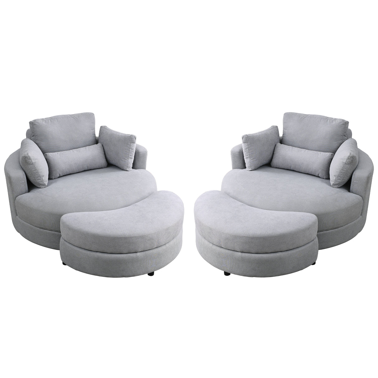 [Video] Welike Swivel Accent Barrel Modern Grey Sofa Lounge Club Big Round Chair with Storage Ottoman Linen Fabric for Living Room Hotel with Pillows .2PCS Home Elegance USA