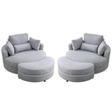 [Video] Welike Swivel Accent Barrel Modern Grey Sofa Lounge Club Big Round Chair with Storage Ottoman Linen Fabric for Living Room Hotel with Pillows .2PCS Home Elegance USA