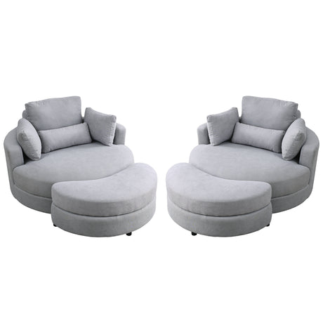 [Video] Welike Swivel Accent Barrel Modern Grey Sofa Lounge Club Big Round Chair with Storage Ottoman Linen Fabric for Living Room Hotel with Pillows .2PCS Home Elegance USA