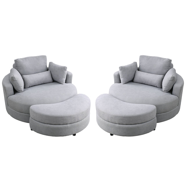 [Video] Welike Swivel Accent Barrel Modern Grey Sofa Lounge Club Big Round Chair with Storage Ottoman Linen Fabric for Living Room Hotel with Pillows .2PCS Home Elegance USA