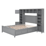 Full Size Wooden Bed With All-in-One Cabinet and Shelf, Gray - Home Elegance USA