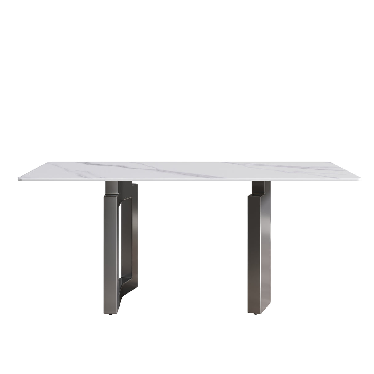 70.87" modern artificial stone white straight edge black metal leg dining table-can accommodate 6-8 people - Home Elegance USA