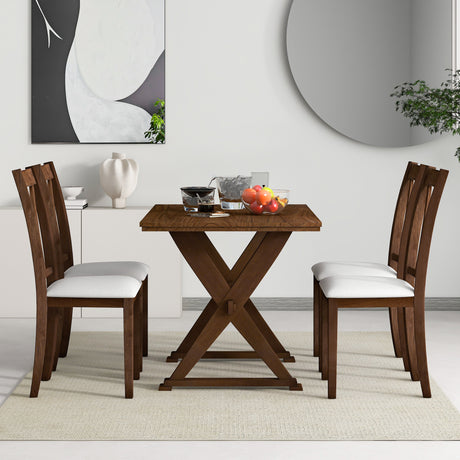 TOPMAX Mid-Century Wood 5-Piece Dining Table Set with 4 Upholstered Dining Chairs for Small Places, Antique Brown - Home Elegance USA