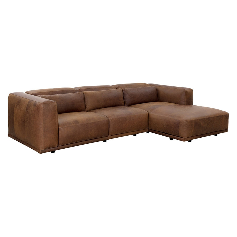 Santino Sofa Chaise - Raf - Aged Cognac Leather - Home Elegance USA