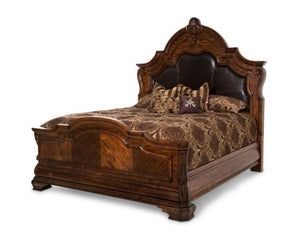 Tuscano Mélange Queen Mansion Bed Pine Wood & Leather Headboard – AICO