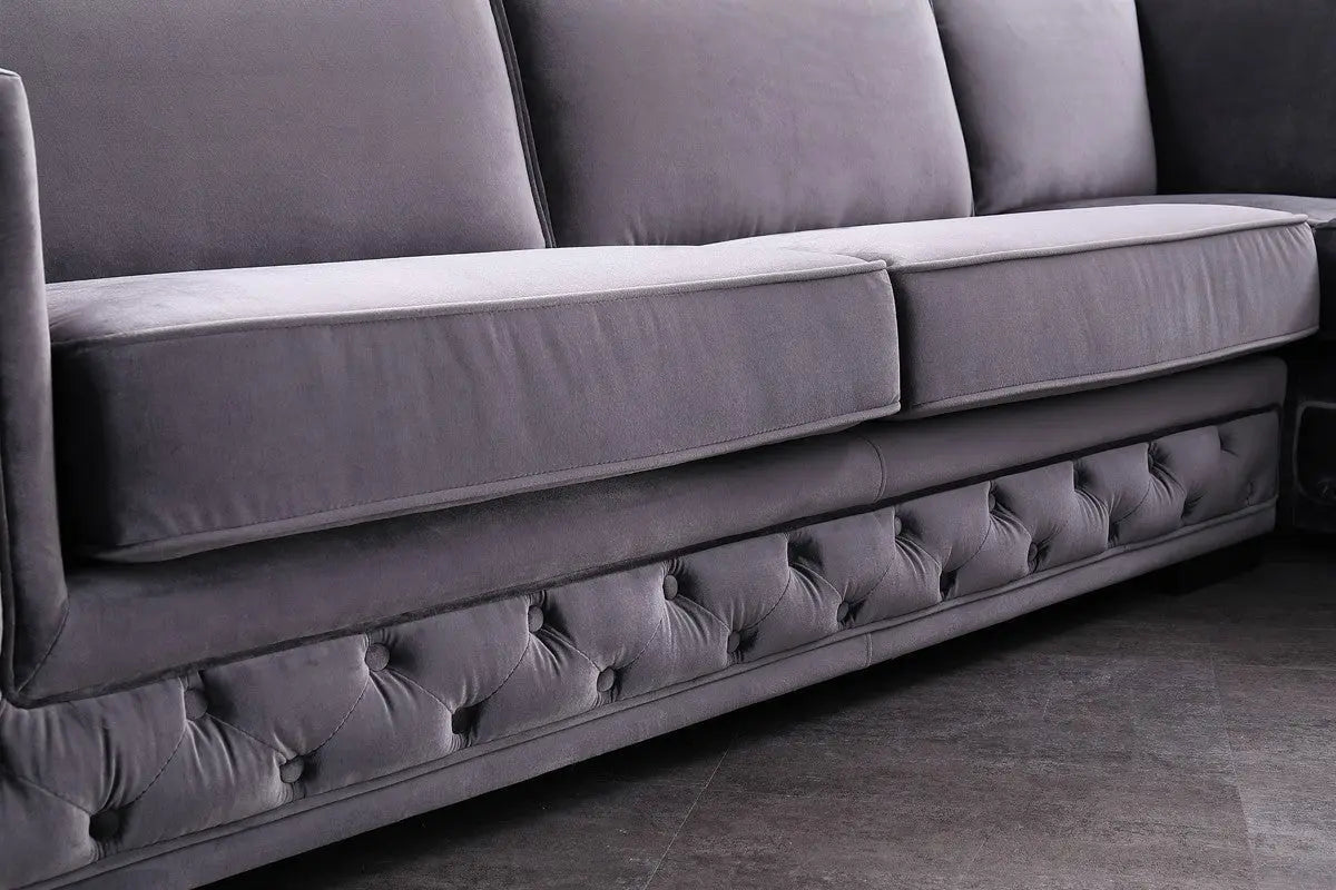 Divani Casa Jean Modern Grey Velvet Sectional Sofa Vg2T1125 - Gry | Home Elegance USA