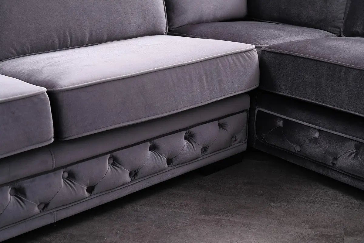 Divani Casa Jean Modern Grey Velvet Sectional Sofa Vg2T1125 - Gry | Home Elegance USA