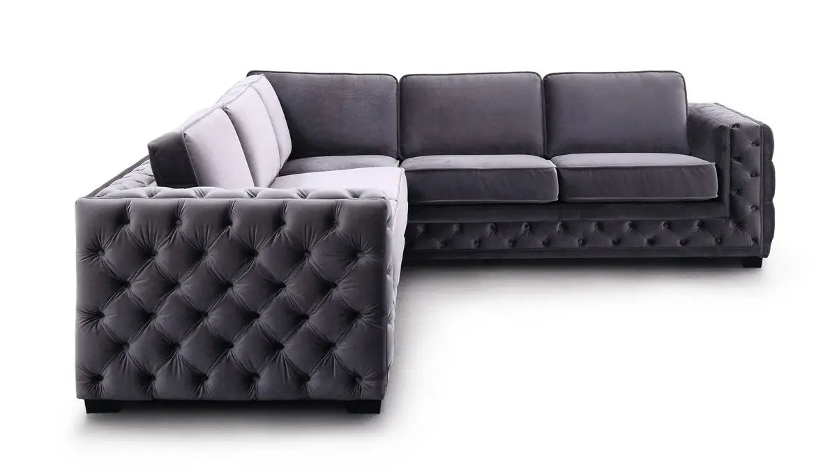 Divani Casa Jean Modern Grey Velvet Sectional Sofa Vg2T1125 - Gry | Home Elegance USA