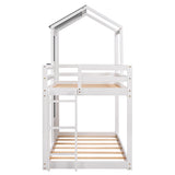 Twin Over Twin Bunk Bed Wood Bed with Roof, Window, Guardrail, Ladder (White)(OLD SKU :LP000056AAK) - Home Elegance USA