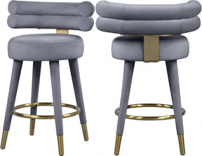 Fitzroy Velvet Counter Stool Set Of 2 In Grey - 798Grey-C | Meridian