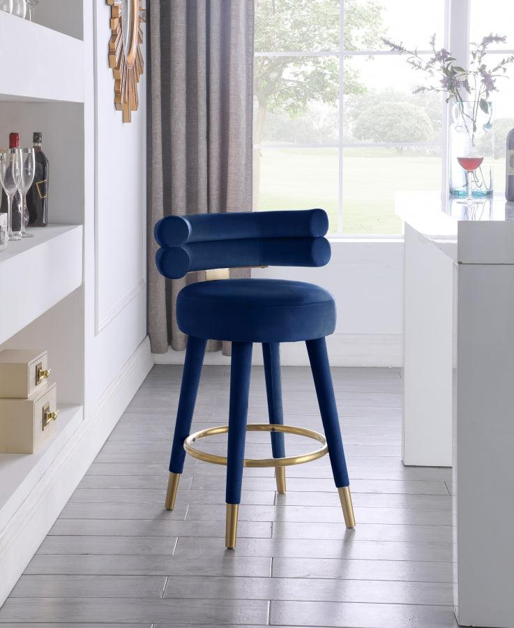 Meridian Furniture - Fitzroy Velvet Counter Stool Set Of 2 In Navy - 798Navy-C