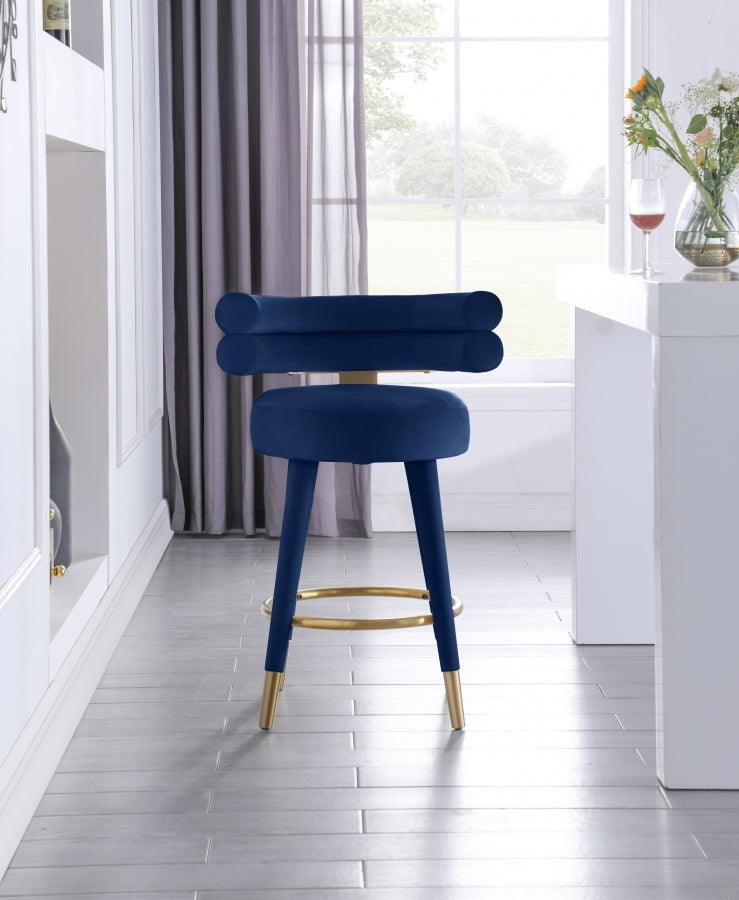 Meridian Furniture - Fitzroy Velvet Counter Stool Set Of 2 In Navy - 798Navy-C