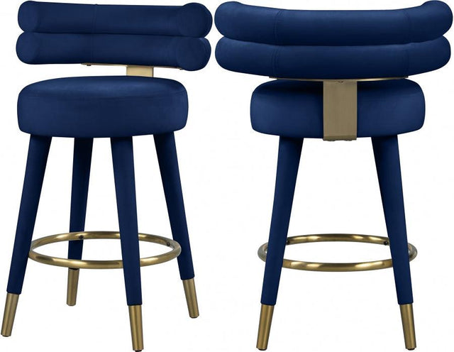 Meridian Furniture - Fitzroy Velvet Counter Stool Set Of 2 In Navy - 798Navy-C