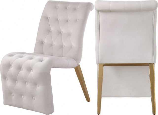 Meridian Furniture - Curve Velvet Dining Chair Set Of 2 In Cream - 920Cream-C