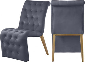 Curve Velvet Dining Chair Set Of 2 In Grey - 920Grey-C | Meridian