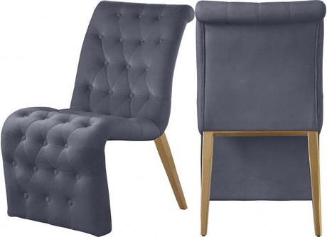 Meridian Furniture - Curve Velvet Dining Chair Set Of 2 In Grey - 920Grey-C