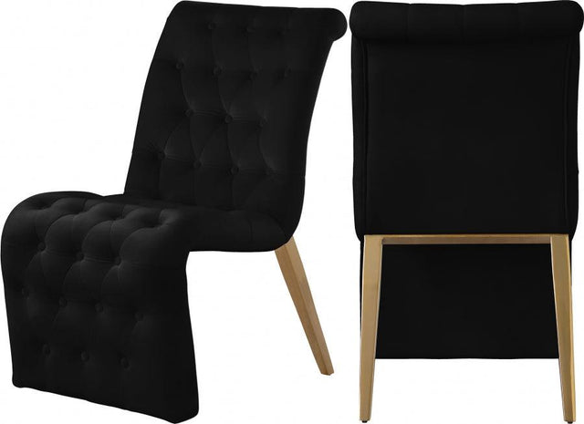 Curve Velvet Dining Chair Set Of 2 In Black - 920Black - C | Meridian | Home Elegance USA