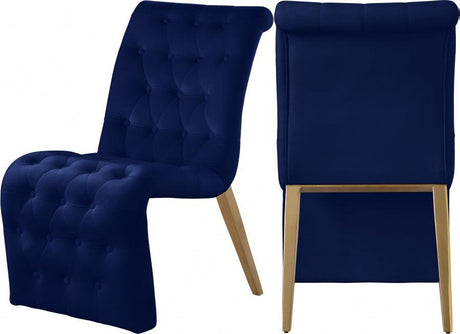 Curve Velvet Dining Chair Set Of 2 In Navy - 920Navy - C | Meridian | Home Elegance USA