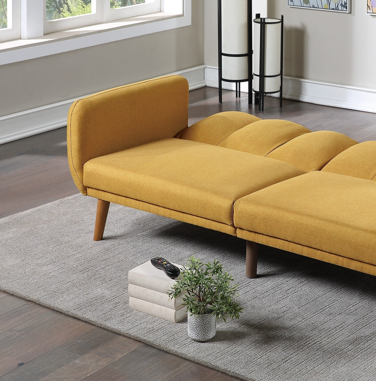 Elegant Modern Sofa Mustard Color Polyfiber 1pc Sofa Convertible Bed Wooden Legs Living Room Lounge Guest Furniture Home Elegance USA