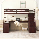 Twin Size Loft Bed with with 7 Drawers 2 Shelves and Desk - Espresso - Home Elegance USA