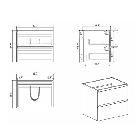 Alice 24" Gray Bathroom Vanity with Sink, Large Storage Wall Mounted Floating Bathroom Vanity for Modern Bathroom, One - Piece White Sink Basin without Drain and Faucet - W1865S00004 - Home Elegance USA - 8