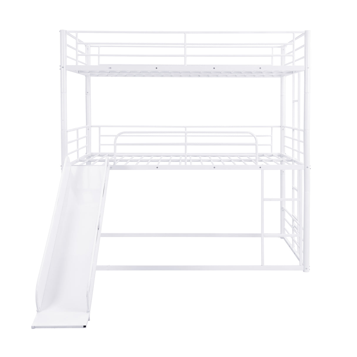 Full Size Metal Bunk Bed with Ladders and Slide, Divided into One Platform and Loft Bed, White - Home Elegance USA