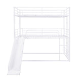 Full Size Metal Bunk Bed with Ladders and Slide, Divided into One Platform and Loft Bed, White - Home Elegance USA