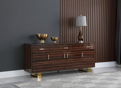 Meridian Furniture - Excel Sideboard-Buffet In Brown Zebra Lacquer - 357