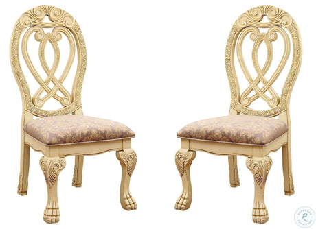 Formal Majestic Traditional Dining Chairs Vintage White Solid wood Fabric Seat Intricate Carved Details Set of 2 Side Chairs - Home Elegance USA