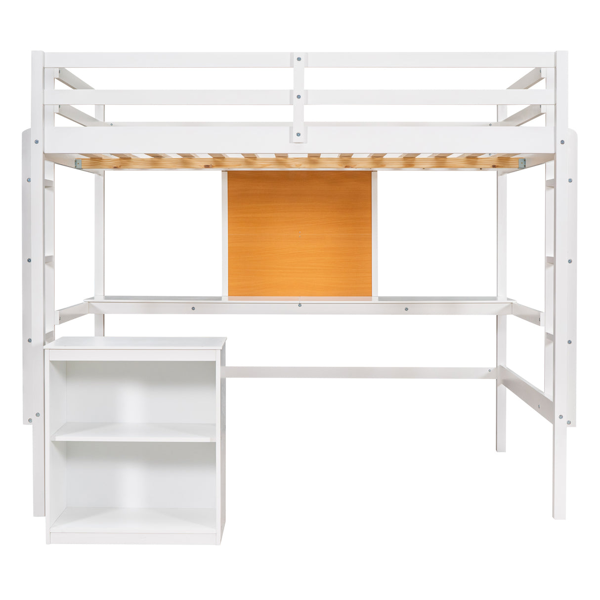 Twin size Loft Bed with Desk and Writing Board, Wooden Loft Bed with Desk & 2 Drawers Cabinet- White - Home Elegance USA