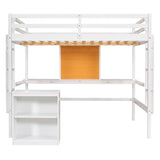 Twin size Loft Bed with Desk and Writing Board, Wooden Loft Bed with Desk & 2 Drawers Cabinet- White - Home Elegance USA