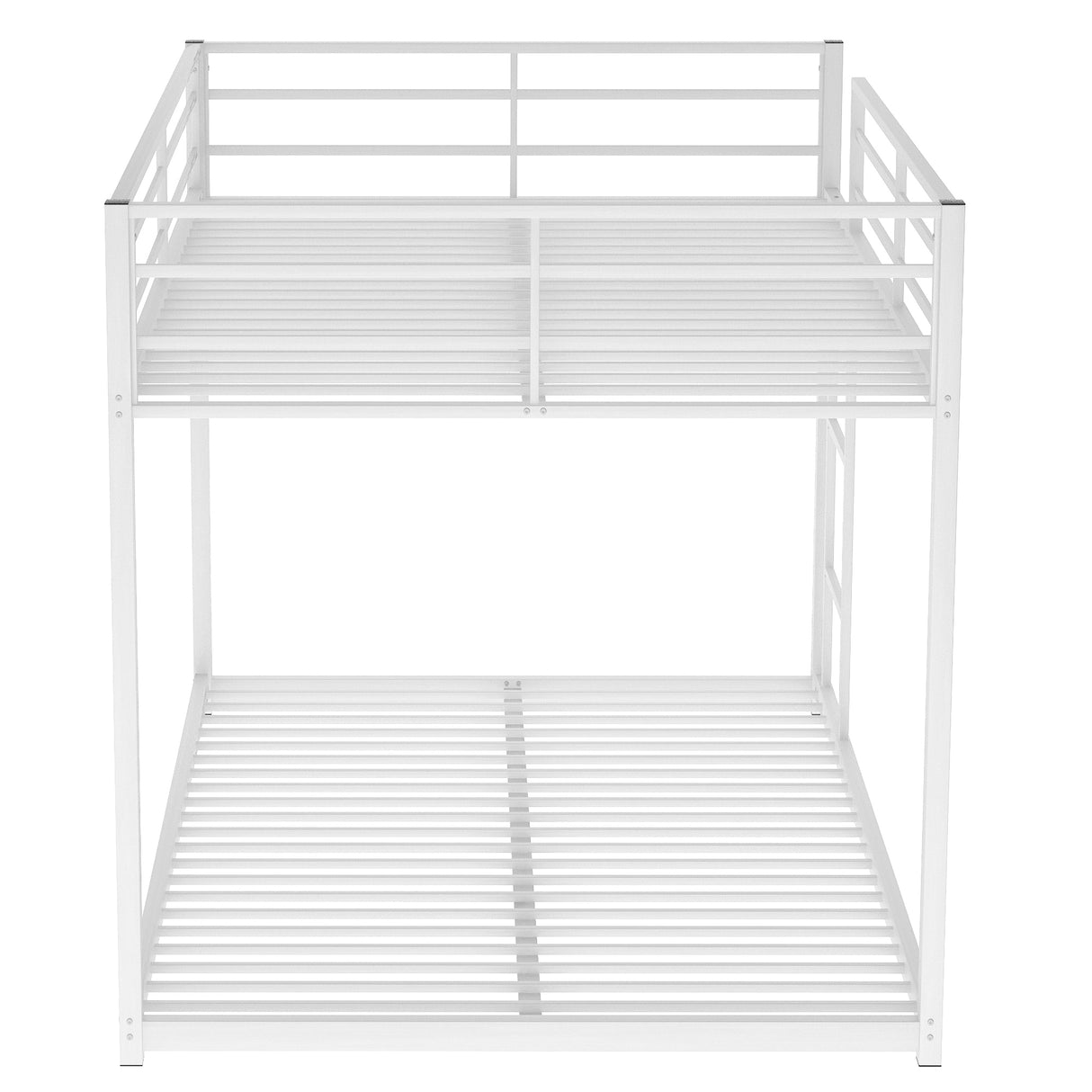 Full over Full Metal Bunk Bed, Low Bunk Bed with Ladder, White（Old SKU:MF197034AAK） - Home Elegance USA