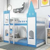 Twin Over Twin Castle Bunk Bed with Ladder - Blue - Home Elegance USA