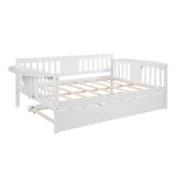 Full size Daybed with Twin size Trundle, Wood Slat Support, White Home Elegance USA