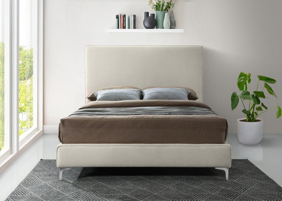 Meridian Furniture - Geri Velvet Queen Bed In Cream - Gericream-Q