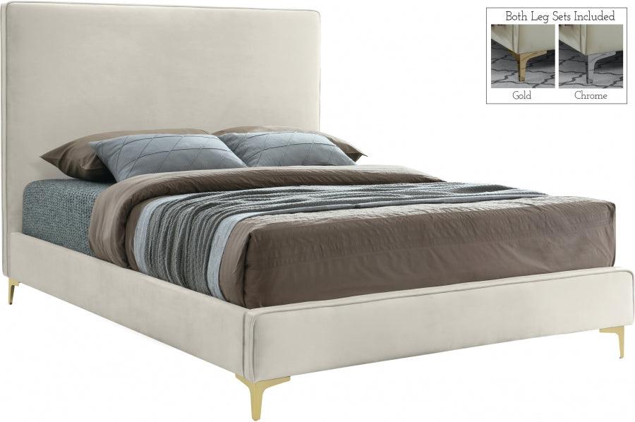 Meridian Furniture - Geri Velvet Queen Bed In Cream - Gericream-Q