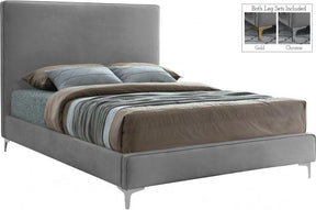Geri Velvet Queen Bed In Grey - Gerigrey-Q | Meridian
