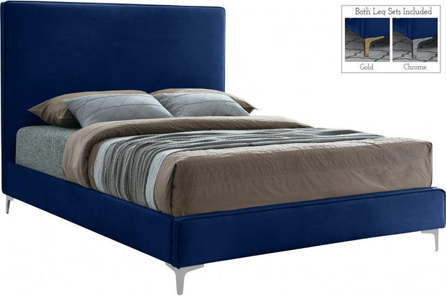 Meridian Furniture - Geri Velvet Queen Bed In Navy - Gerinavy-Q