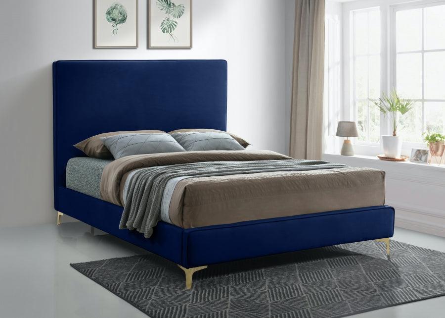 Meridian Furniture - Geri Velvet King Bed In Navy - Gerinavy-K