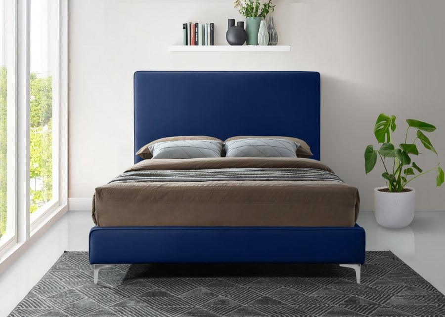 Meridian Furniture - Geri Velvet Queen Bed In Navy - Gerinavy-Q