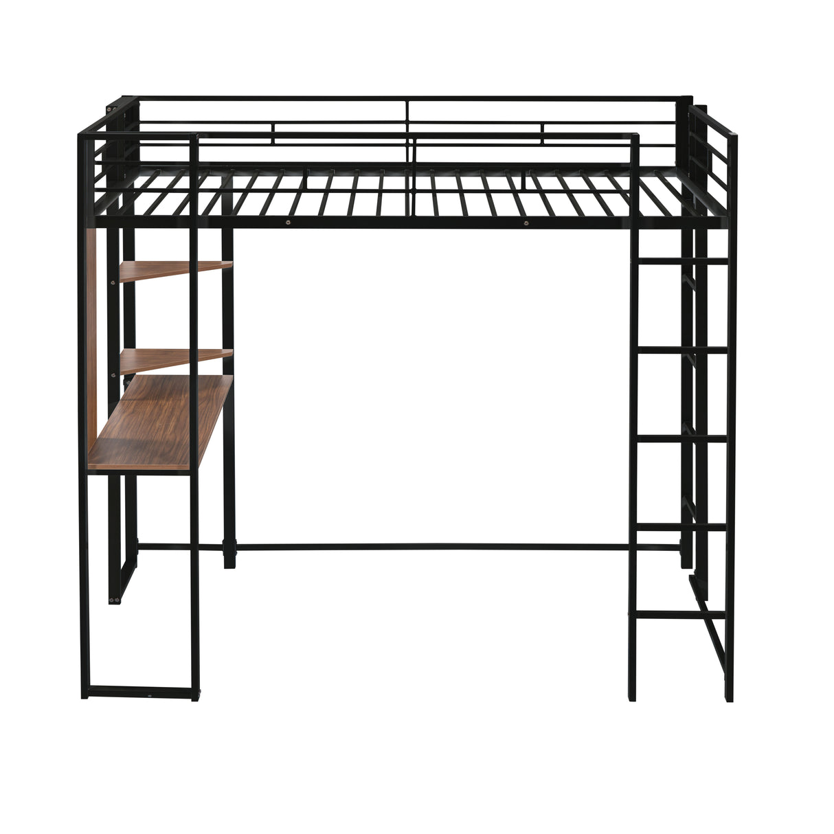 Twin Metal Loft Bed with 2 Shelves and one Desk ,BLACK(Old SKU: MF281206AAB)