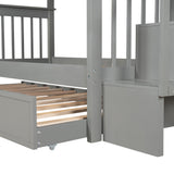 Stairway Twin-Over-Twin Bunk Bed with Twin size Trundle for Bedroom, Dorm, Adults, Gray( old sku: LP000209AAE ) - Home Elegance USA